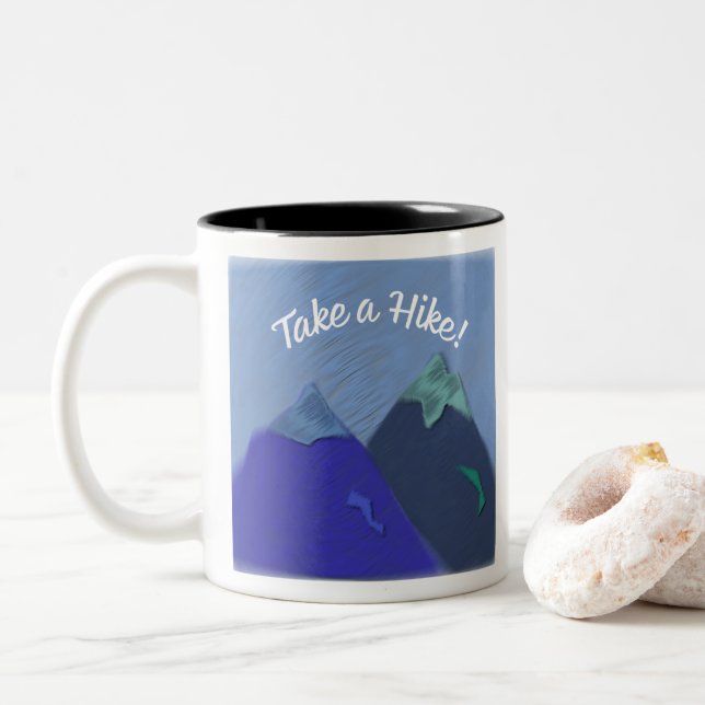 Take a Hike Mountain Design Two-Tone Coffee Mug (With Donut)