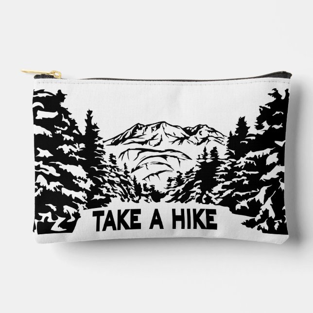Take a Hike quote monochrome mountain landscape Accessory Pouch (Front)