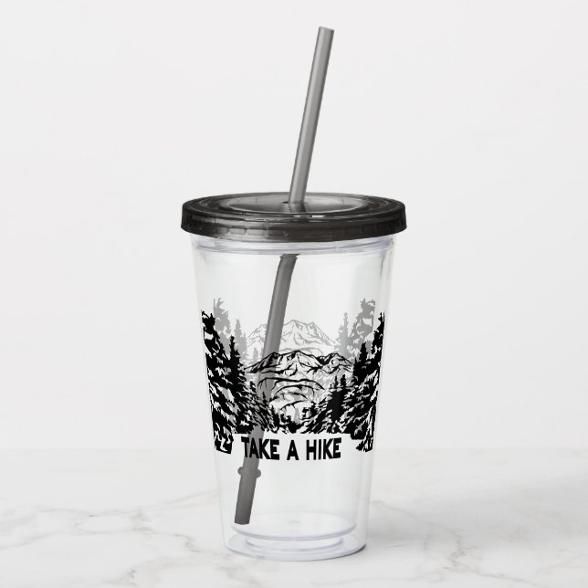 Take a Hike quote monochrome mountain landscape Acrylic Tumbler (Back)