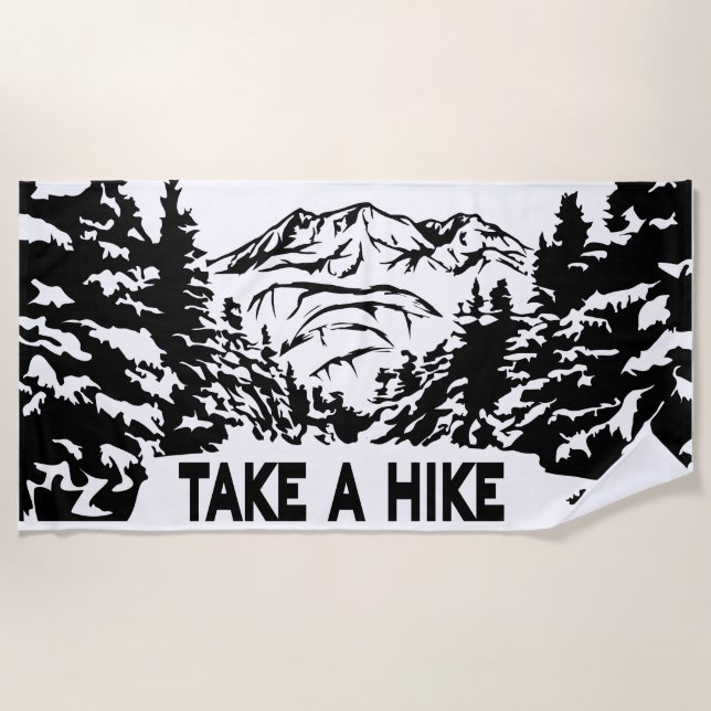 Take a Hike quote monochrome mountain landscape Beach Towel (Front)