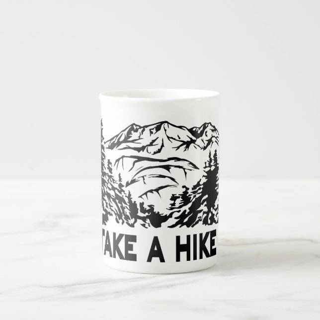 Take a Hike quote monochrome mountain landscape Bone China Mug (Front)