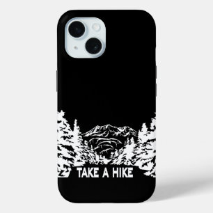 Take a Hike quote monochrome mountain landscape iPhone 15 Case