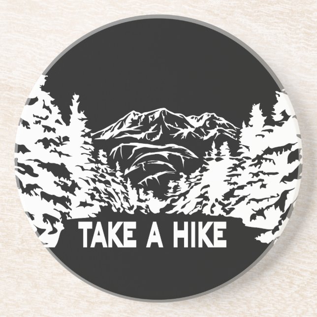 Take a Hike quote monochrome mountain landscape Coaster (Front)