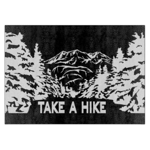 Take a Hike quote monochrome mountain landscape Cutting Board