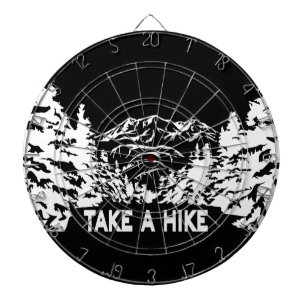 Take a Hike quote monochrome mountain landscape Dartboard