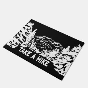 Take a Hike quote monochrome mountain landscape Doormat