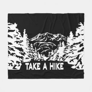 Take a Hike quote monochrome mountain landscape Fleece Blanket