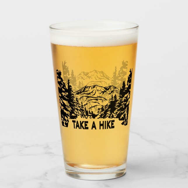 Take a Hike quote monochrome mountain landscape Glass (Front Filled)