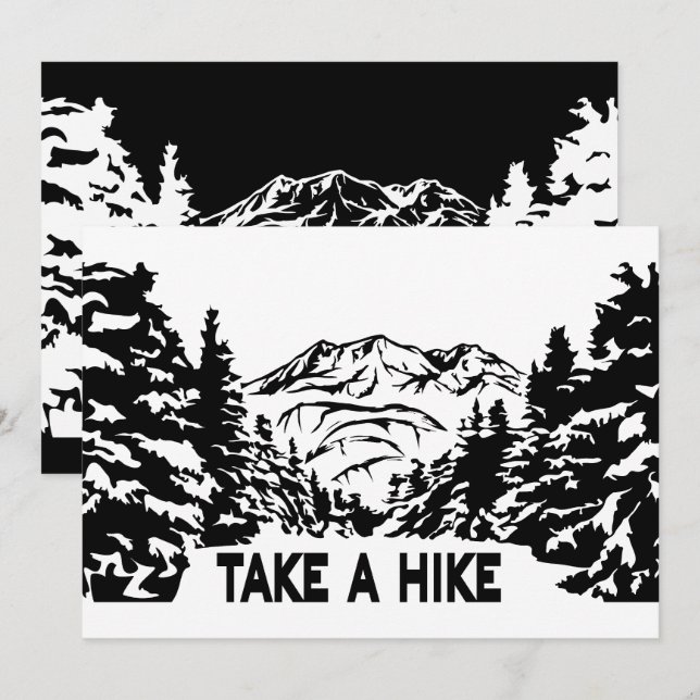 Take a Hike quote monochrome mountain landscape Holiday Card (Front/Back)