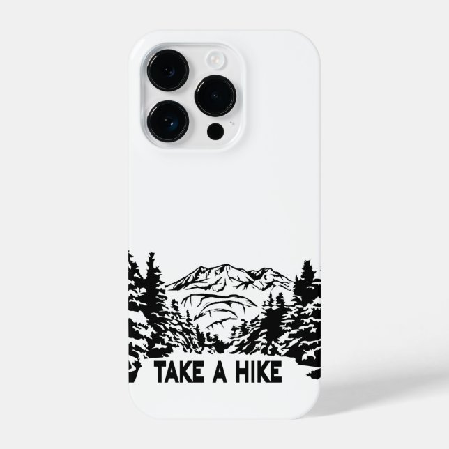 Take a Hike quote monochrome mountain landscape iPhone Case (Back)