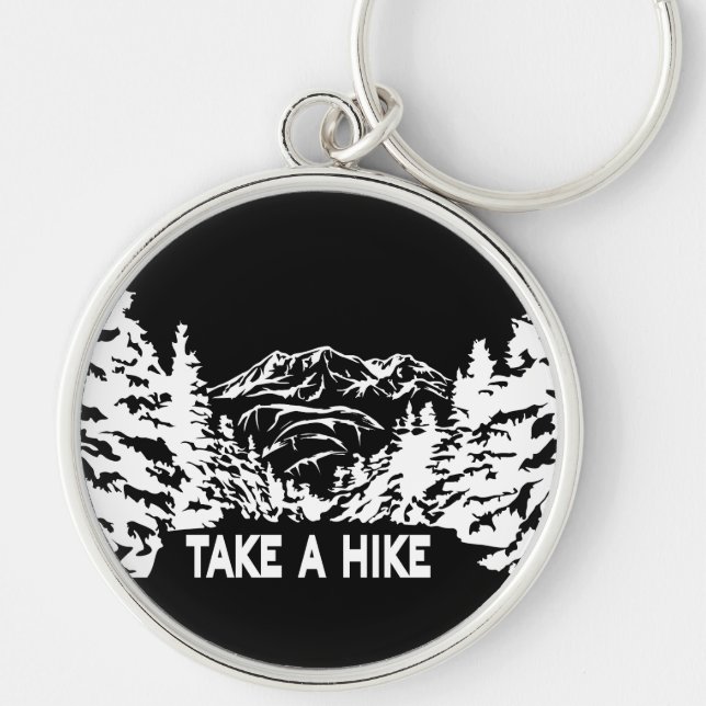 Take a Hike quote monochrome mountain landscape Keychain (Front)