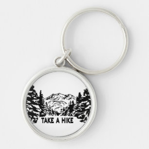 Take a Hike quote monochrome mountain landscape Keychain