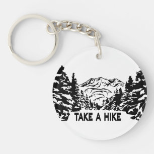 Take a Hike quote monochrome mountain landscape Keychain