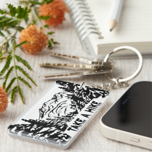 Take a Hike quote monochrome mountain landscape Keychain