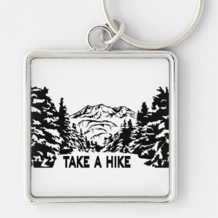 Take a Hike quote monochrome mountain landscape Keychain