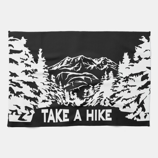 Take a Hike quote monochrome mountain landscape Kitchen Towel (Horizontal)