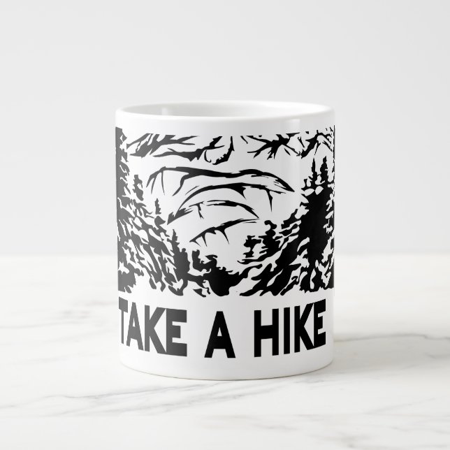 Take a Hike quote monochrome mountain landscape Large Coffee Mug (Front)