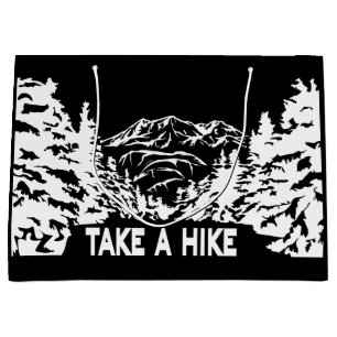 Take a Hike quote monochrome mountain landscape Large Gift Bag