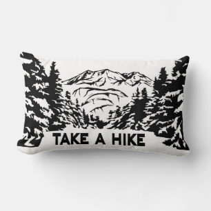 Take a Hike quote monochrome mountain landscape Lumbar Pillow
