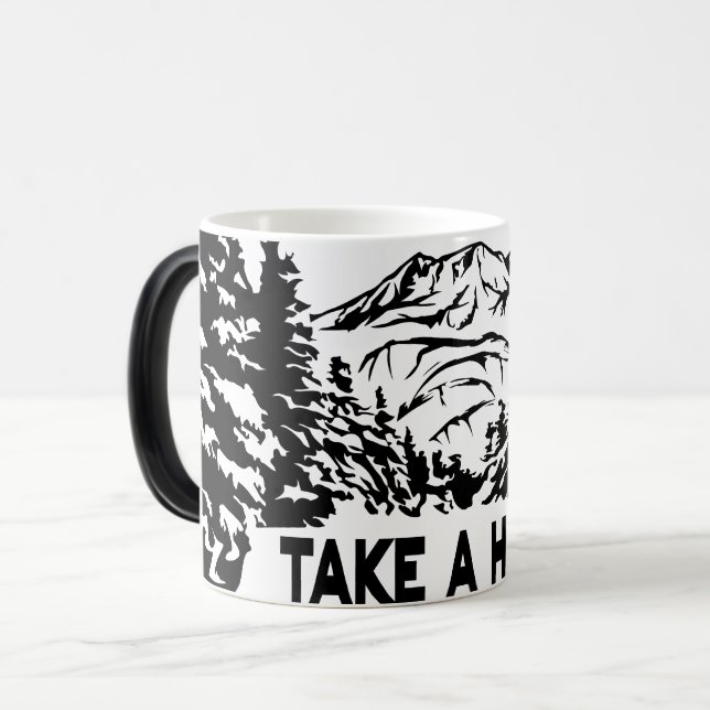 Take a Hike quote monochrome mountain landscape Magic Mug (Front Left)