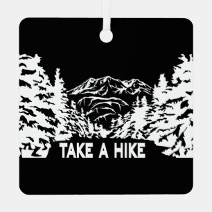 Take a Hike quote monochrome mountain landscape Metal Ornament