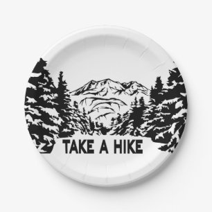 Take a Hike quote monochrome mountain landscape Paper Plate