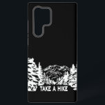 Take a Hike quote monochrome mountain landscape Samsung Galaxy Case<br><div class="desc">Monochrome illustration with view to mountains and snowy winter wood drawing in woodcut style</div>