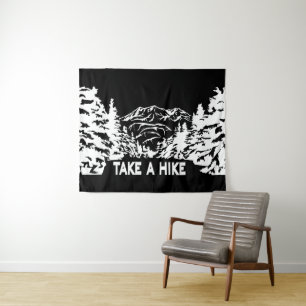 Take a Hike quote monochrome mountain landscape Tapestry