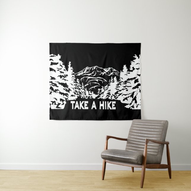 Take a Hike quote monochrome mountain landscape Tapestry (In Situ (Horizontal))
