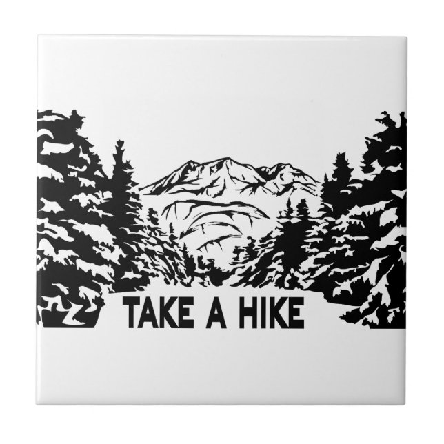Take a Hike quote monochrome mountain landscape Tile (Front)