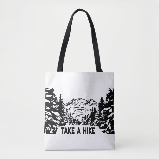 Take a Hike quote monochrome mountain landscape Tote Bag (Front)