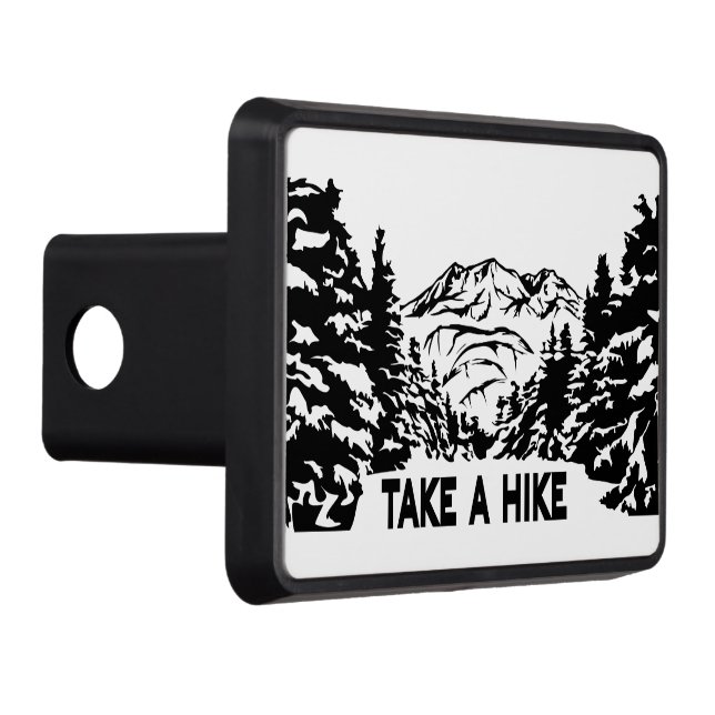 Take a Hike quote monochrome mountain landscape Trailer Hitch Cover (Right)