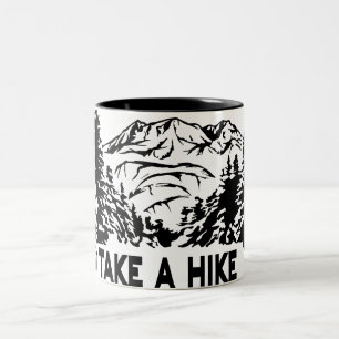 Take a Hike quote monochrome mountain landscape Two-Tone Coffee Mug