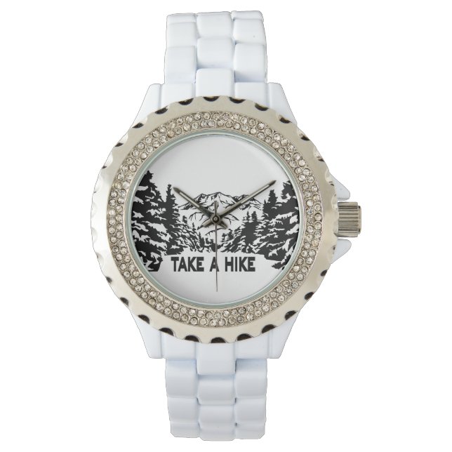 Take a Hike quote monochrome mountain landscape Watch (Front)