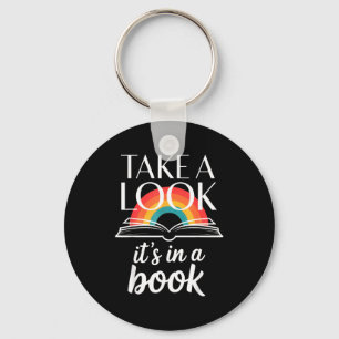 Take a look in a book retro reading bookworm keychain