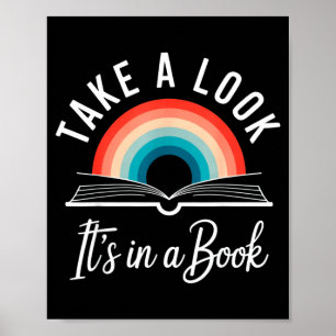Take a look in a book retro reading bookworm poster