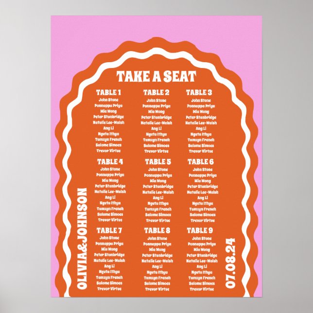 Take a Seat Pink Orange Retro Wavy Arch Style Poster (Front)