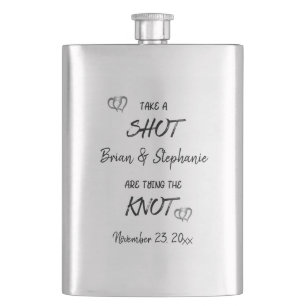 Take A Shot Engaged Couple Tying The Knot Custom   Hip Flask