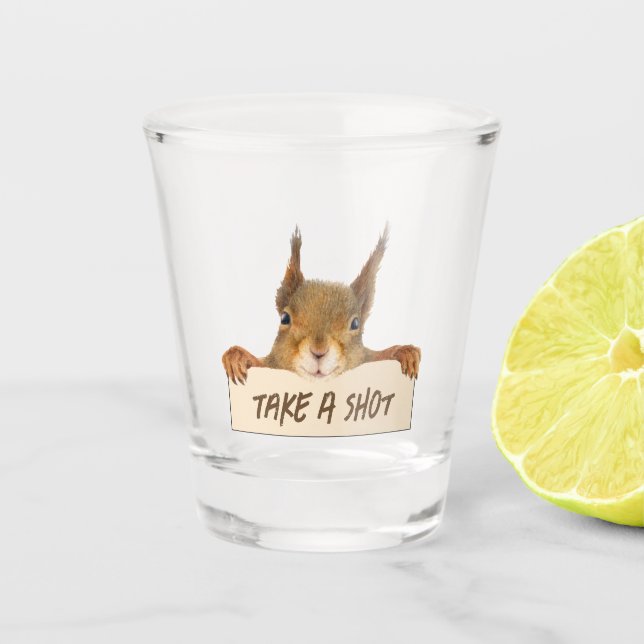 Take A Shot Funny Squirrel Face Customizable Shot Glass (Front)