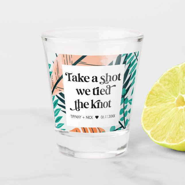 Take a Shot Tropical Beach Wedding Favour Glass (Front)