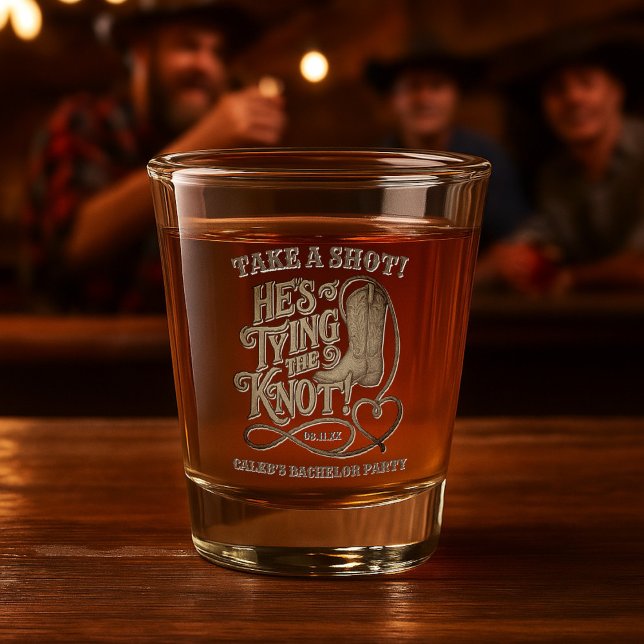 Take a Shot Tying the Knot Cowboy Bachelor Party Glass (Creator Uploaded)