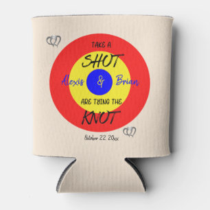 Take A Shot Tying The Knot Personalized Bullseye Can Cooler