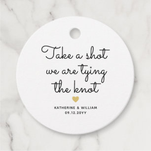 Take a shot we are tying the knot custom wedding favour tags