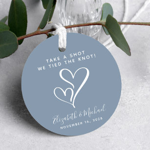 Take A Shot We Tied The Knot Dusty Blue Wedding Favour Tags