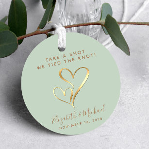 Take A Shot We Tied The Knot Sage Gold Wedding Favour Tags