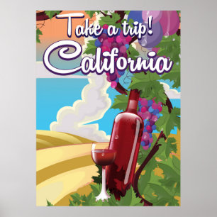 Take a Trip! California vintage wine travel poster