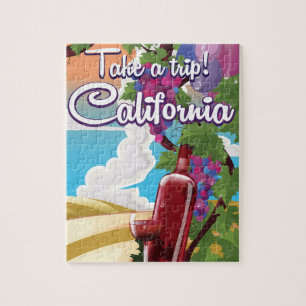 Take a Trip! California vintage wine travel poster Jigsaw Puzzle
