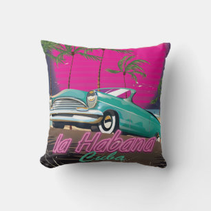 Take a Trip to Cuba reto 1985 poster Throw Pillow