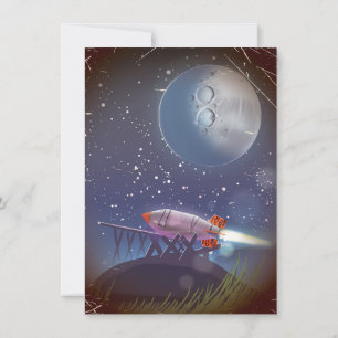 Take a Trip! Visit the Moon vintage cartoon poster Invitation