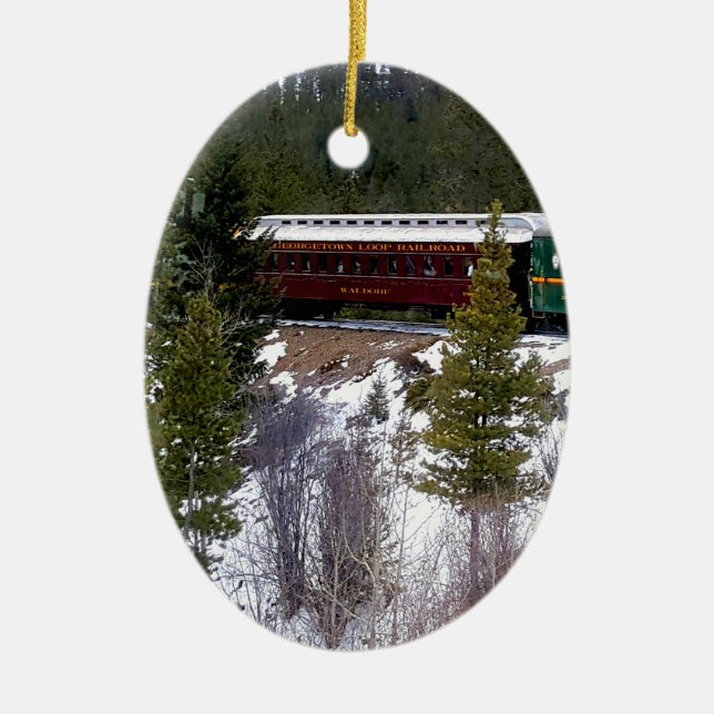 Take A Winter Ride On The Georgetown Loop Railroad Ceramic Ornament (Front)